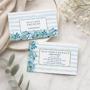 Watercolor Floral Blue Hydrangeas & Yellow Business Card