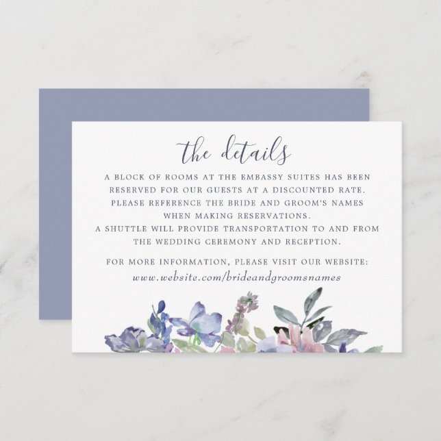 Watercolor Floral Blue Lavender Blush Modern Invitation (Front/Back)