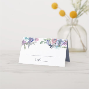 Watercolor Floral Blue Purple Blush Modern Place Card