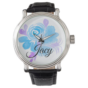 Watercolor Floral Blue Purple Watch