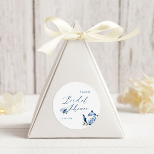 Watercolor Floral Blue Tea Party Bridal Shower Classic Round Sticker