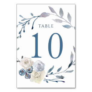 watercolor floral blue wreath Table Number 10