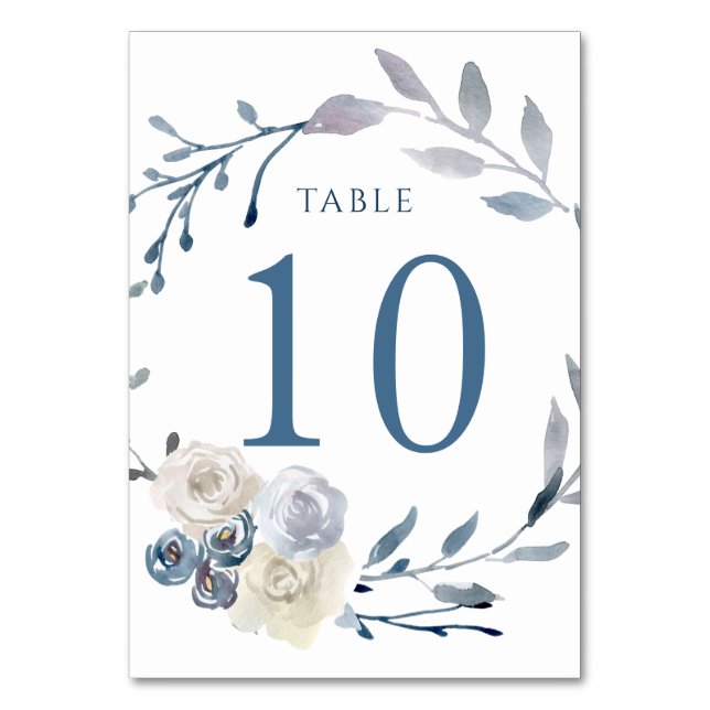 watercolor floral blue wreath Table Number 10 (Front)