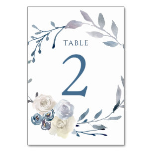 watercolor floral blue wreath Table Number 2