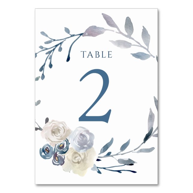 watercolor floral blue wreath Table Number 2 (Front)