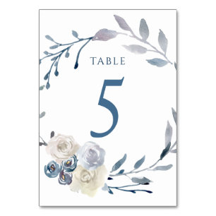 watercolor floral blue wreath Table Number 5