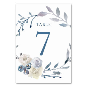 watercolor floral blue wreath Table Number 7