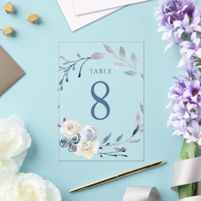 watercolor floral blue wreath Table Number 8 (Insitu (Wedding))
