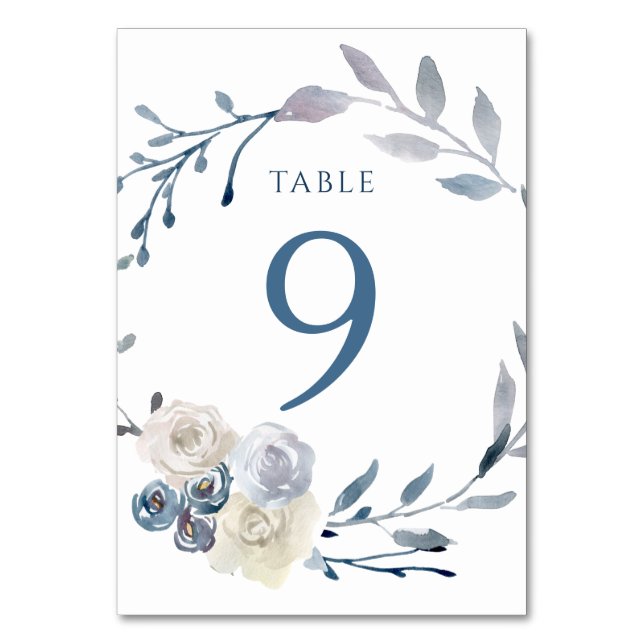 watercolor floral blue wreath Table Number 9 (Front)