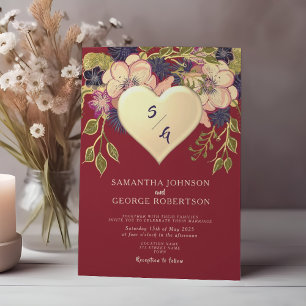 Watercolor Floral Blush and Burgundy Wedding Invitation