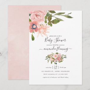 Watercolor floral Blush and Rose Gold Baby Shower Invitation