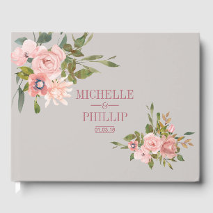 Watercolor floral Blush and Rose Gold Wedding Guest Book