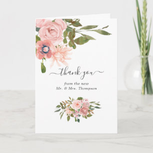 Watercolor floral Blush and Rose Gold Wedding Thank You Card