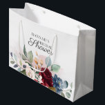 Watercolor Floral Blush Pink Bridal Shower Large Gift Bag<br><div class="desc">Floral Watercolor Burgundy Blush Bridal Shower Gift Bag. Featuring a burgundy roses, dusty blue and rustic bloom, this can be easily customised for your special occasion such as a baby shower, engagement party, birthday party, anniversaries, family reunions, and any special occasion you have lined up for the months ahead. Edit...</div>