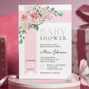 Watercolor Floral Blush Pink Girl BABY SHOWER Invitation