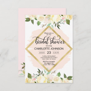 Watercolor Floral Blush Pink Gold Bridal Shower Invitation
