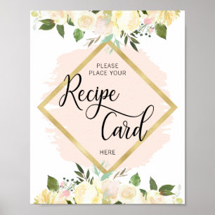 Watercolor Floral Blush Pink Gold RECIPE CARD Sign
