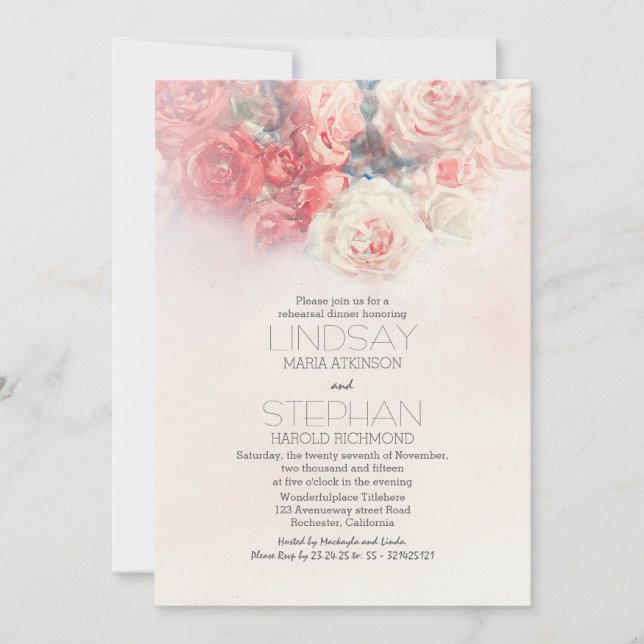 watercolor floral blush pink rehearsal dinner invitation (Front)