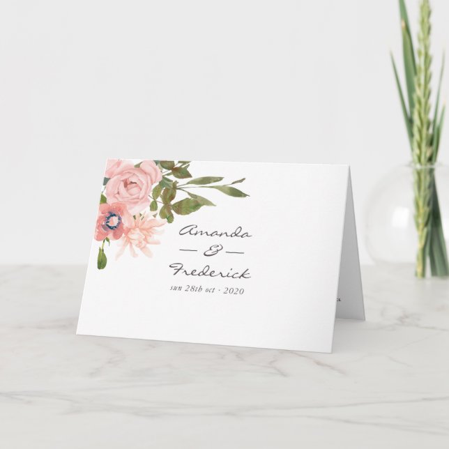 Watercolor floral Blush Pink Wedding Programme (Front)