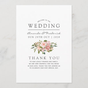 Watercolor floral Blush Pink Wedding Programme