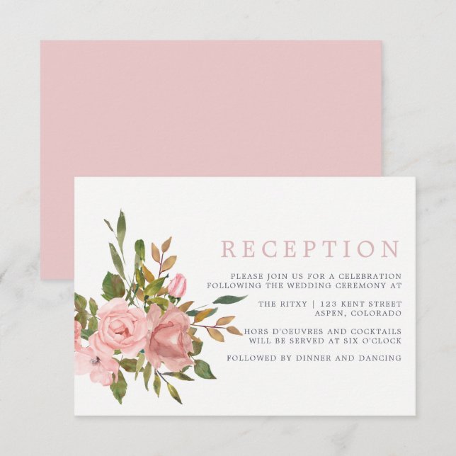 Watercolor Floral Blush Pink Wedding Reception Invitation (Front/Back)