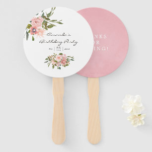 Watercolor floral Blush & Rose Gold Birthday Party Hand Fan