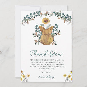 Watercolor Floral Boho Baby Girl Shower Thank You Card