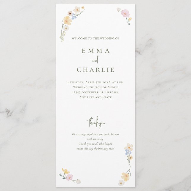 Watercolor Floral Boho Ceremony Wedding Programme (Front)