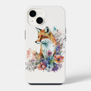 Watercolor Floral Boho Chic Aesthetic Fox Artwork iPhone 14 Case