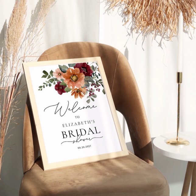 Watercolor Floral Boho Fall Bridal Shower Welcome Poster (Creator Uploaded)
