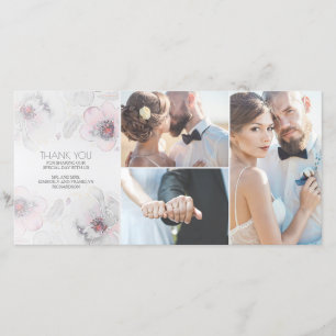 Watercolor Floral Boho Feathers Grey Soft Wedding Thank You Card