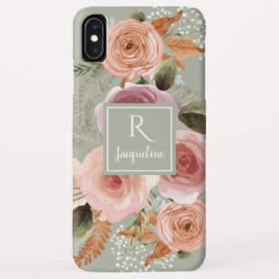 Watercolor Floral BOHO Greenery Sage Foliage Name iPhone XS Max Case