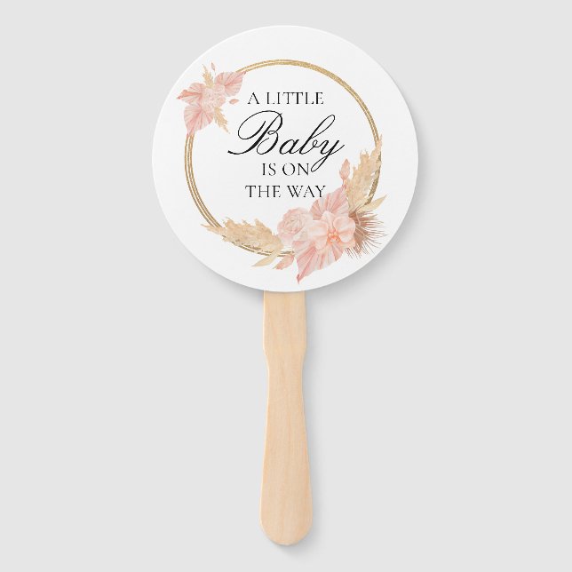 Watercolor Floral Boho Pink Baby Shower Hand Fan (Front)