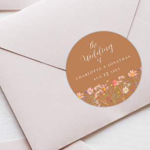 Watercolor Floral Boho Rustic Terracotta Wedding Classic Round Sticker