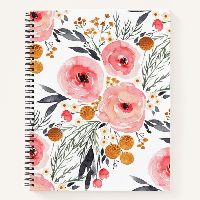 Watercolor Floral Boho Spiral Notebook Journal  (Front)