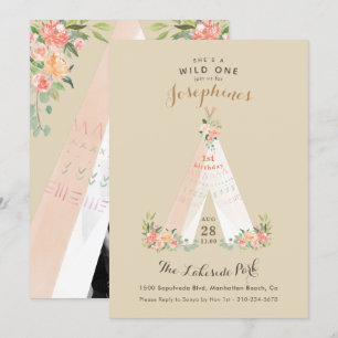 Watercolor Floral Boho Tribal Teepee Wild One Invitation