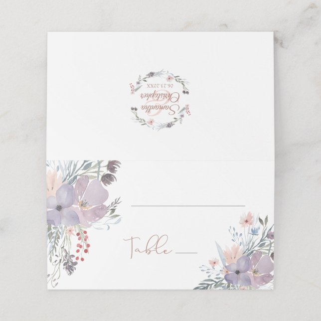 Watercolor Floral Boho Wildflowers Table Wedding Place Card (Outside Unfolded)