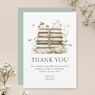 Watercolor Floral Books Baby Shower Thank You Card