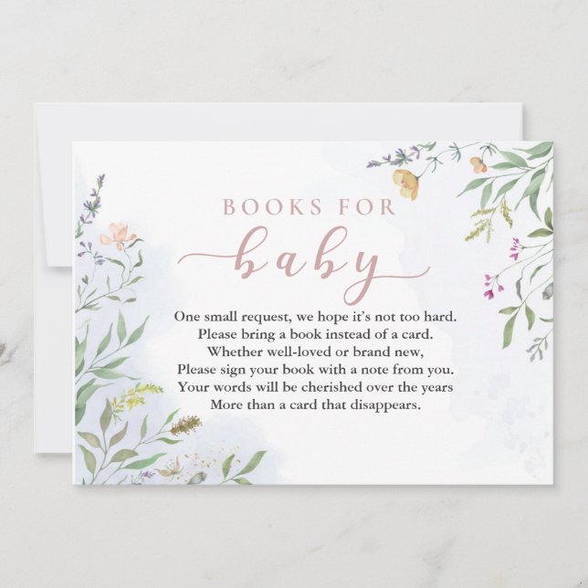 Watercolor Floral Books for Baby Insert Invitation (Front)