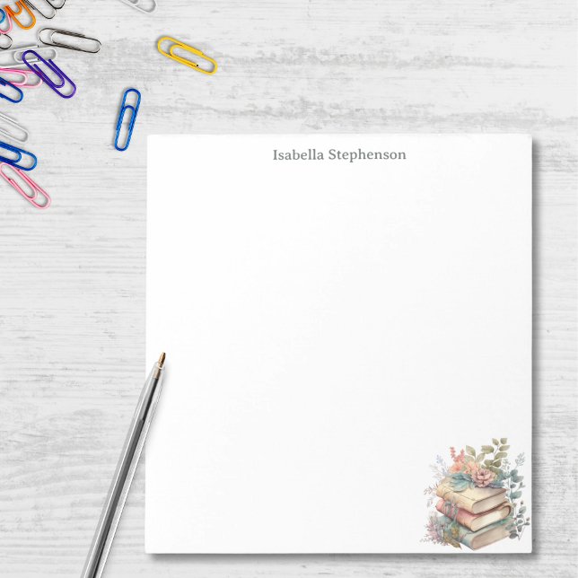 Watercolor Floral Books Personalised Book Lover  Notepad (Creator Uploaded)