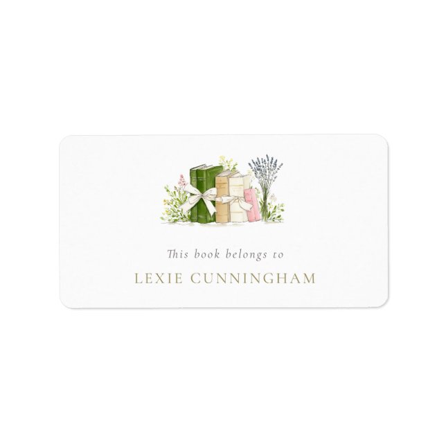 Watercolor Floral Books Personalised Bookplate Label (Front)