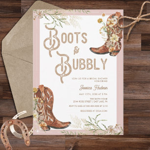 Watercolor Floral Boots & Bubbly Bridal Shower Invitation