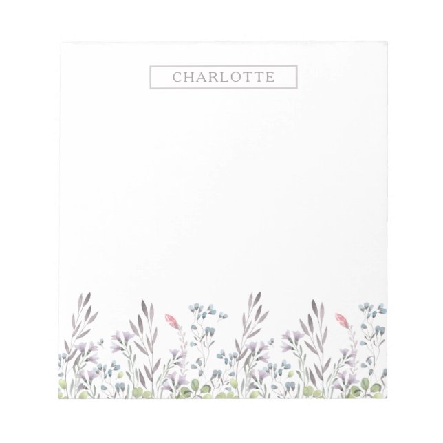 Watercolor Floral Border | Personalised Notepad (Front)