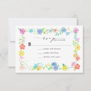 Watercolor Floral Border Wedding RSVP Card