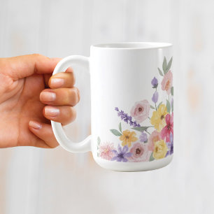 Watercolor Floral Botanical Custom Monogram Crest Coffee Mug