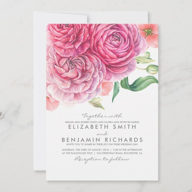 Watercolor Floral Botanical Elegant Modern Wedding Invitation (Front)