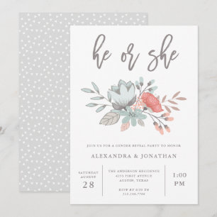Watercolor Floral Botanical   Gender Reveal Party Invitation