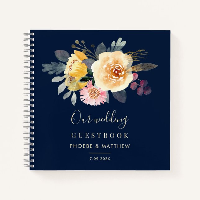 Watercolor Floral Botanical Wedding Guestbook Notebook (Front)