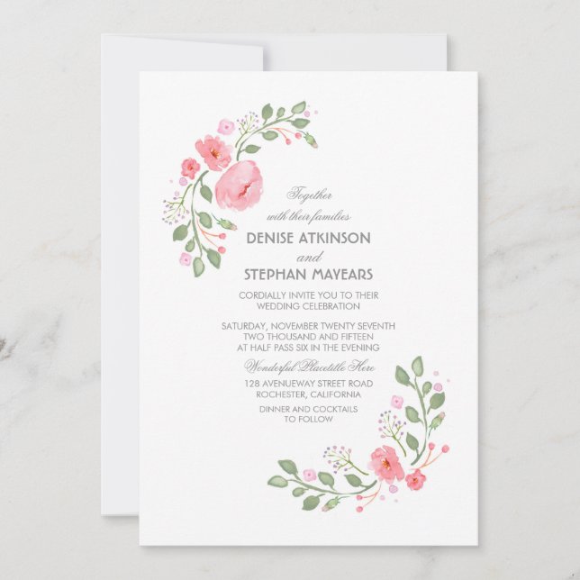 Watercolor Floral Botanical Wedding Invitation (Front)