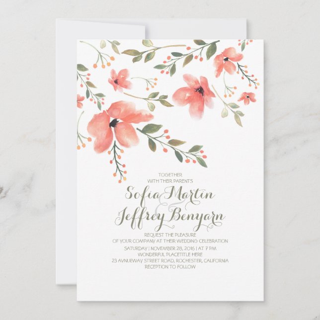 Watercolor Floral Botanical Wedding Invitations (Front)